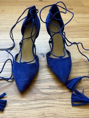 Marc Fisher Royal Blue Suede Lace-Up Pointed Toe Heels